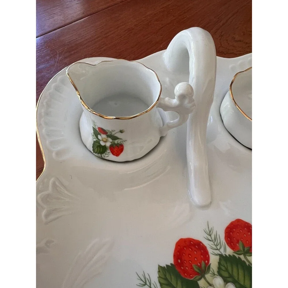 Vintage Gerold Porzellan Bavaria Strawberry Creamer Sugar Bowl Tray Set, West Ge